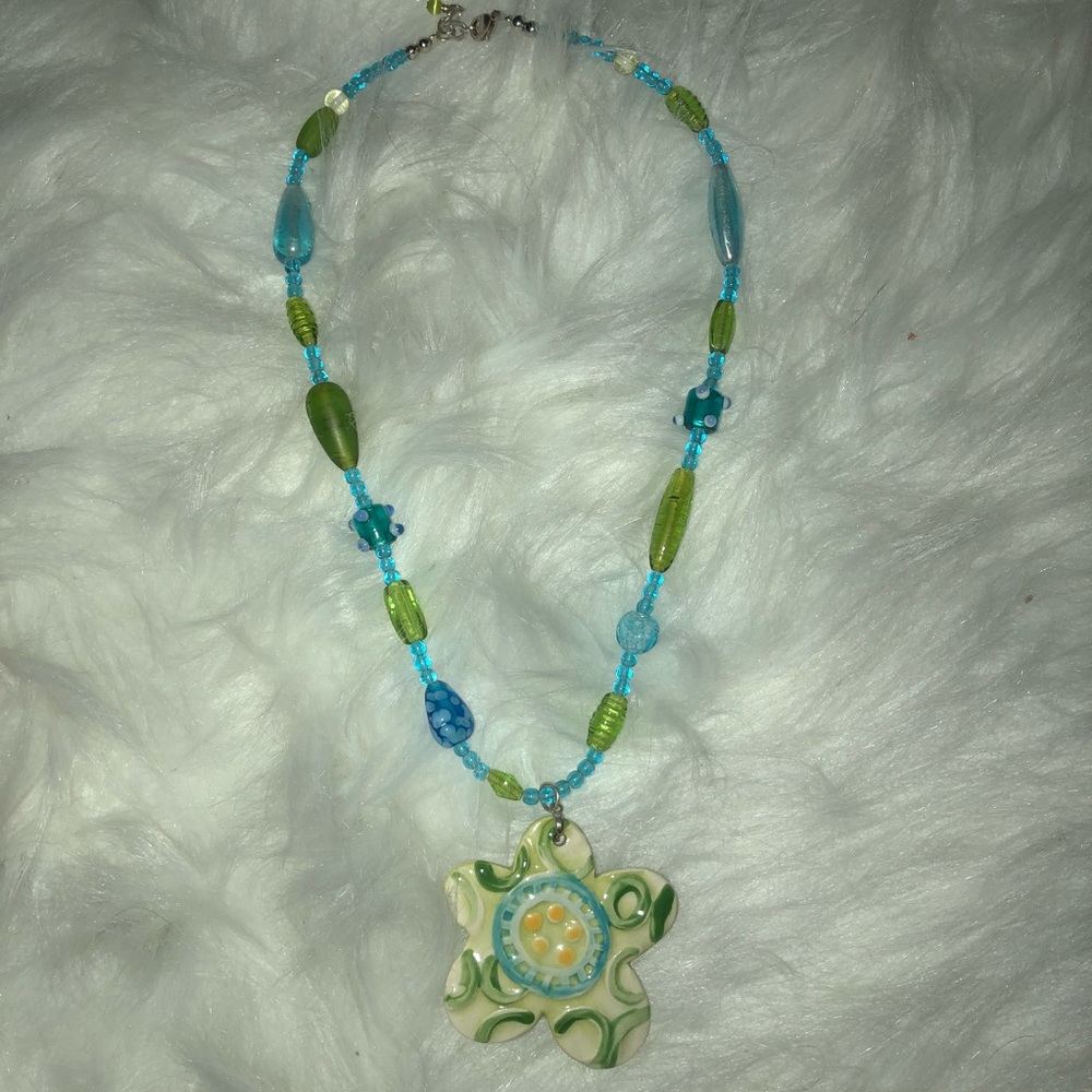 Ceramic Beads Handmade Flower Necklace!